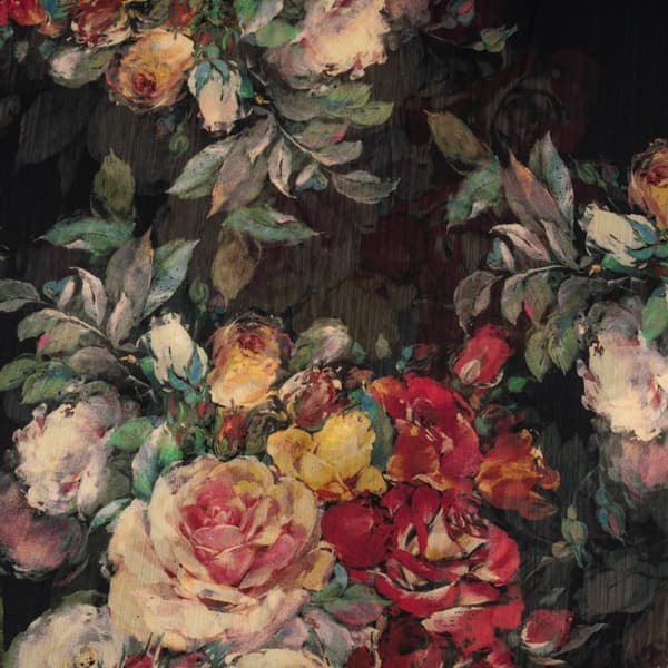 Chiffonstof med blomstermønster, sort
