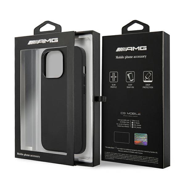 AMG Læder Varmpræget Etui til iPhone 14 Pro Max, Sort