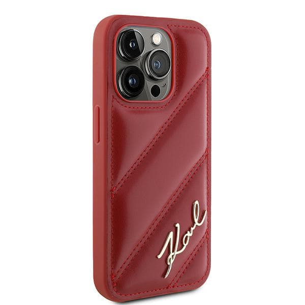 Karl Lagerfeld Diagonal Quilted Script -suojakuori iPhone 15 Pro Maxille, punainen