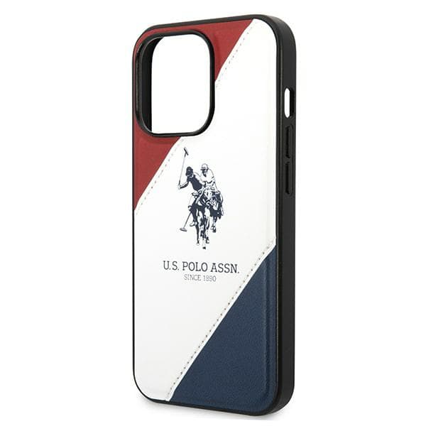 US Polo Tricolor Præget Etui til iPhone 14 Pro Max, Hvid