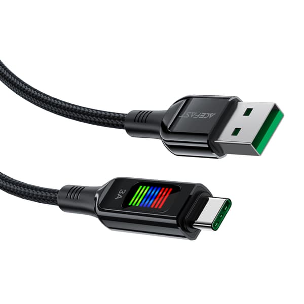 USB-A - USB-C 60W kaapeli näytöllä 1,2m musta