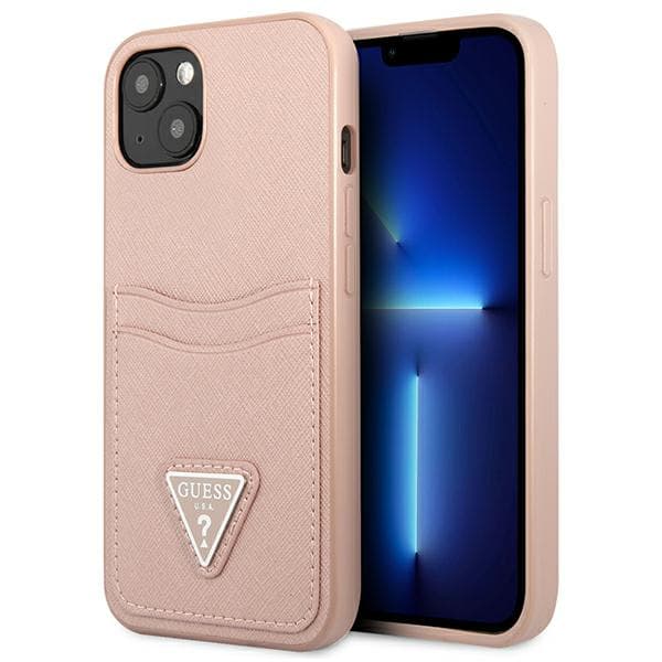 Guess Saffiano Triangle Logo Cardslot-etui til iPhone 13 mini, pink