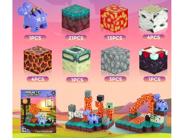 Magnetiska byggklossar Pixele Dinosauriekuber 48 bitar