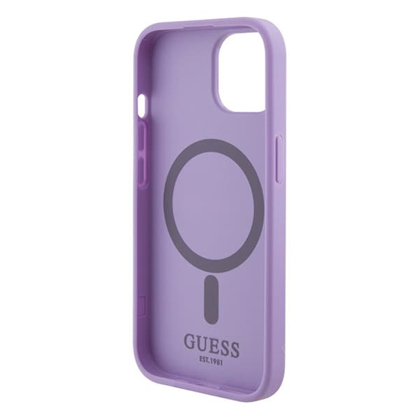 Guess Saffiano MagSafe-etui til iPhone 15 Plus, lilla