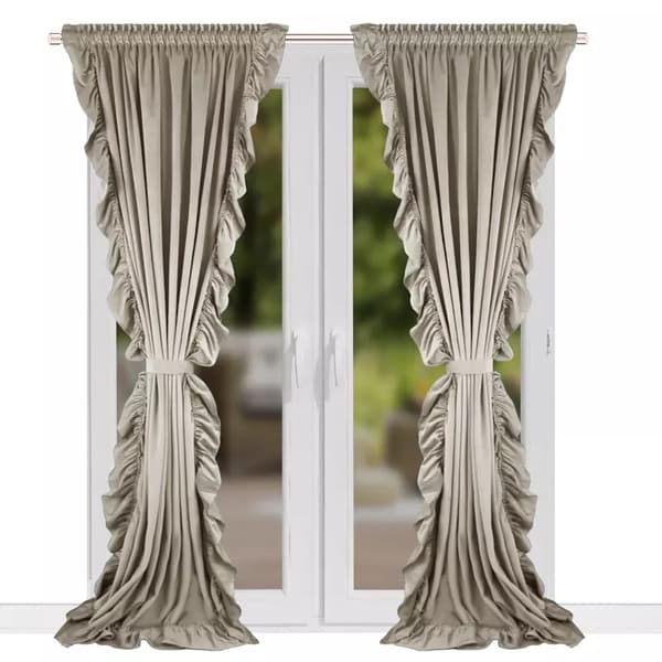 Fløjlsgardin med flæser - beige