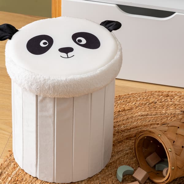 Hopfällbar puff med lock, vit Panda