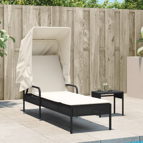 vidaXL solseng med baldakin, sort, polyrattan