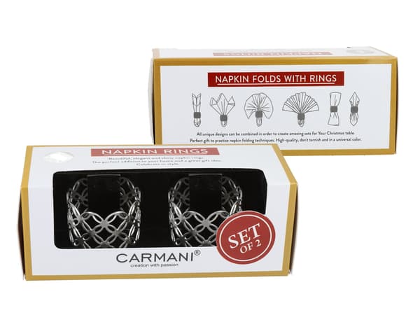 Carmani, Set med 2 Servettringar - Genombrutna Vigselringar, Silver