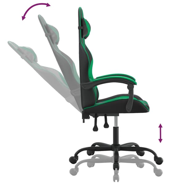 vidaXL gamingstol, sort og grøn, kunstlæder