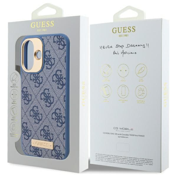 Guess 4G Logo Plate MagSafe-etui til iPhone 16 Plus, blå