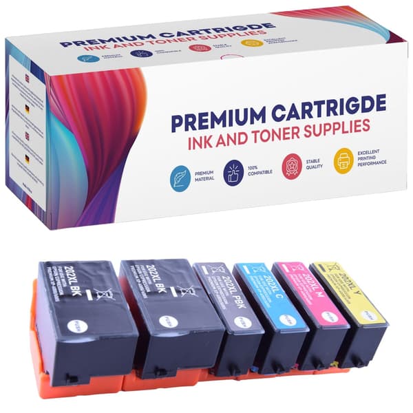 6 kpl Epson GP-E202XL CMYKK-mustetta