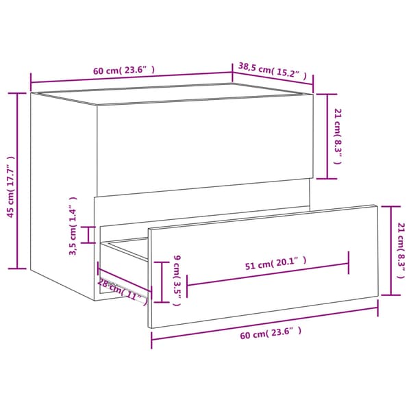 vidaXL håndvaskskab hvid 60x38,5x45 cm spånplade