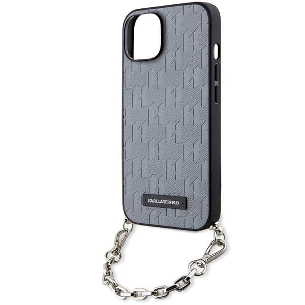 Karl Lagerfeld Saffiano Monogram Chain-etui til iPhone 14, sølv
