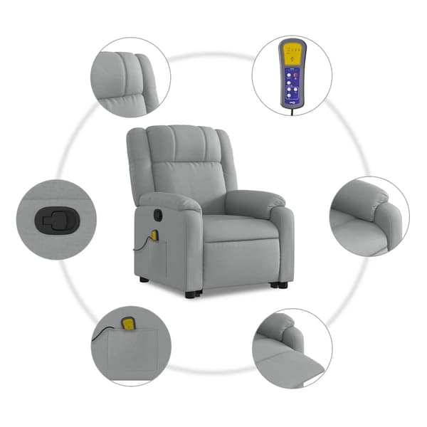 vidaXL Lyftbar massagefåtölj ljusgrå tyg