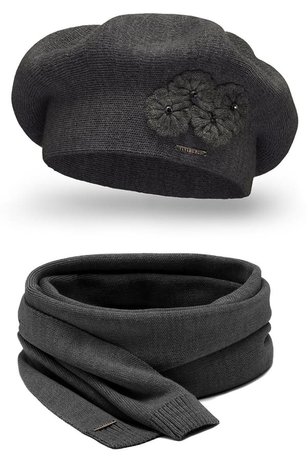 Vivisence 7006kmpl mörkgrå basker + halsduk set