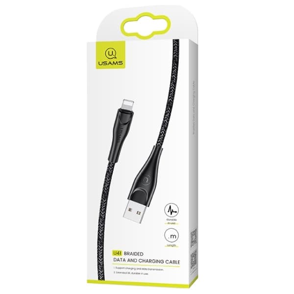 USAMS Flettet U41 USB-A til Lightning-kabel 1m 2A Sort