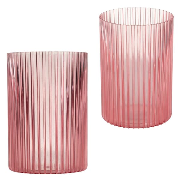 Set med 3 moderna ribbvaser transparent rosa