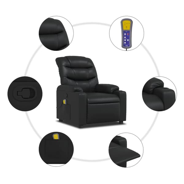 vidaXL massagestol med justerbar ryg, sort, kunstlæder