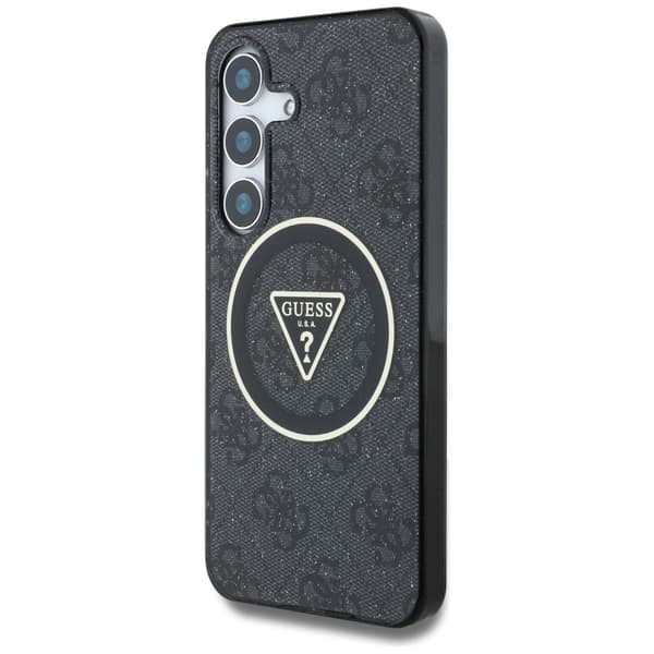Guess 4G Glitter Triangle Buttons MagSafe-etui til Galaxy S25, sort