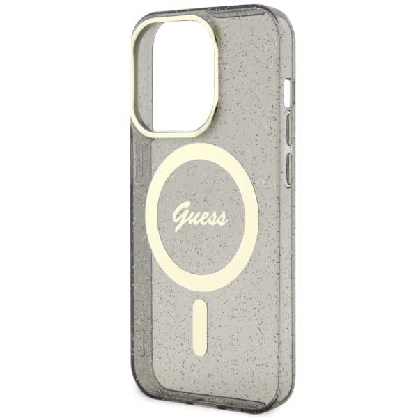 Guess Glitter Gold MagSafe-etui til iPhone 14 Pro Max, sort