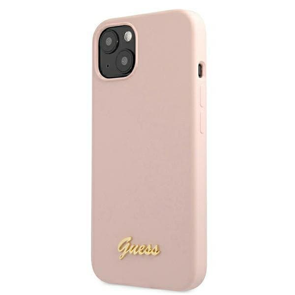 Guess Silicone Script Gold Logo MagSafe-etui til iPhone 13, lyserød/lyserød