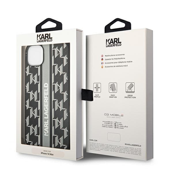 Karl Lagerfeld Monogram Randigt Skal till iPhone 14 Plus, Grå