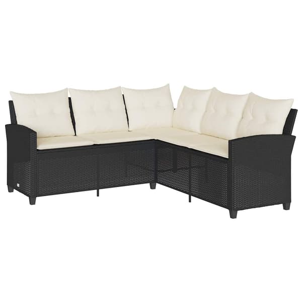 vidaXL L-formet sofa med hynder sort polyrattan