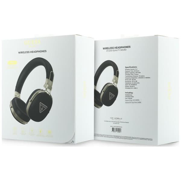 Guess Bluetooth ENC Metal Grained Triangle Logo Sorte On-Ear Hovedtelefoner