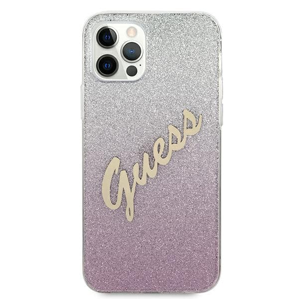 Guess Glitter Gradient Script-skal till iPhone 12/12 Pro, Rosa