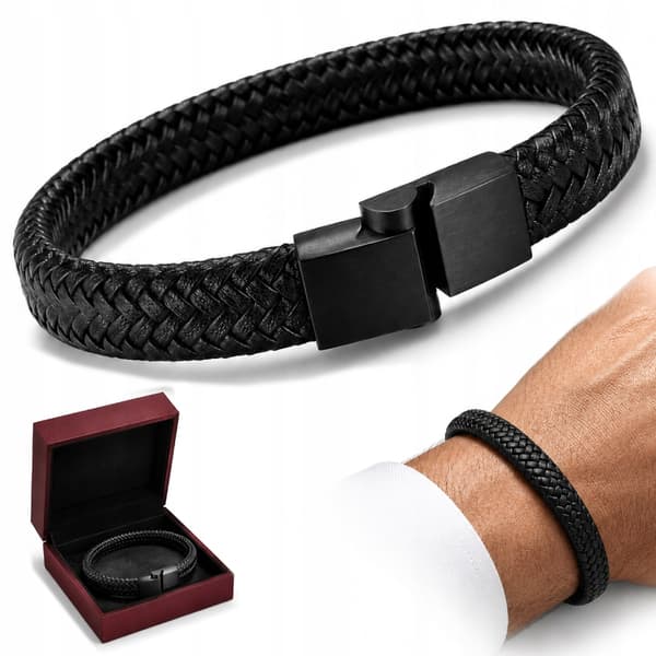 Herrarmband Läder Titan Fläta Elegant Modern Gåva