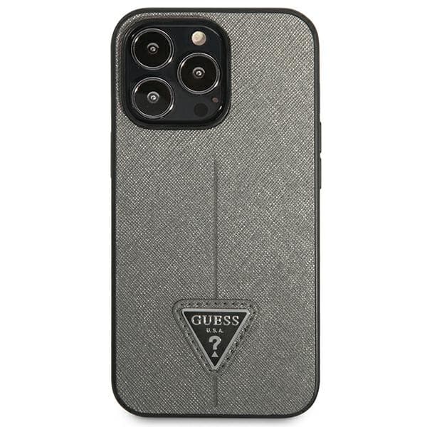 Guess Saffiano Triangle Logo-cover til iPhone 13 Pro / 13, sølv