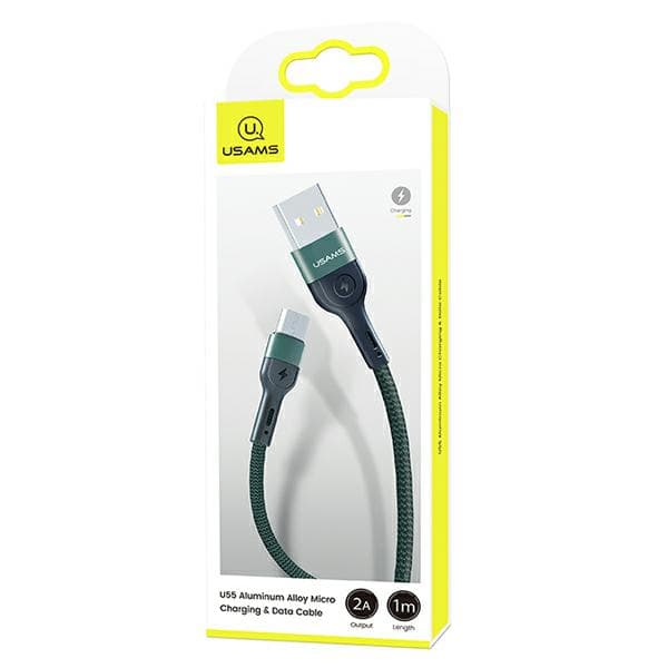 USAMS Flätad kabel U55 2A USB-A till Micro USB 1m Grön