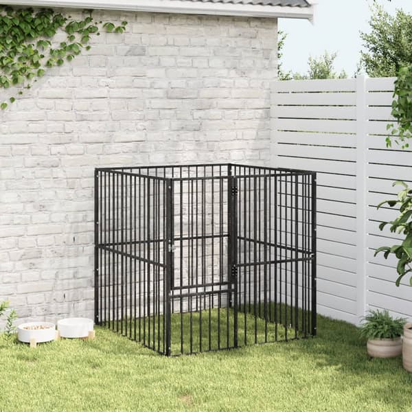 vidaXL hundebur, 4 paneler, sort, galvaniseret stål