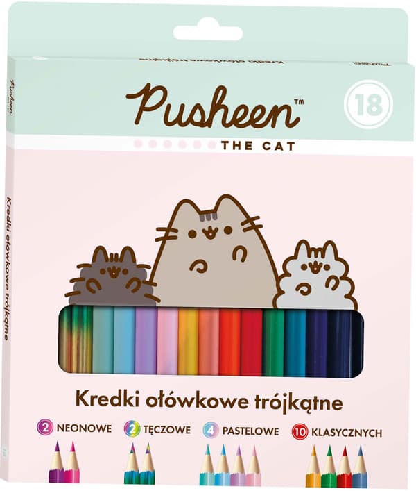 Triangulära färgpennor, 18 färger. Pusheen