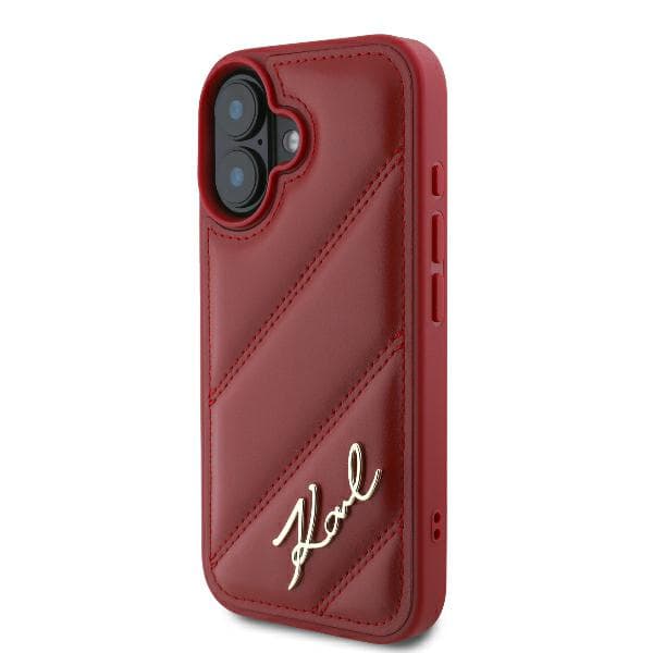 Karl Lagerfeld Diagonal Quilted Script-skal till iPhone 16, Röd