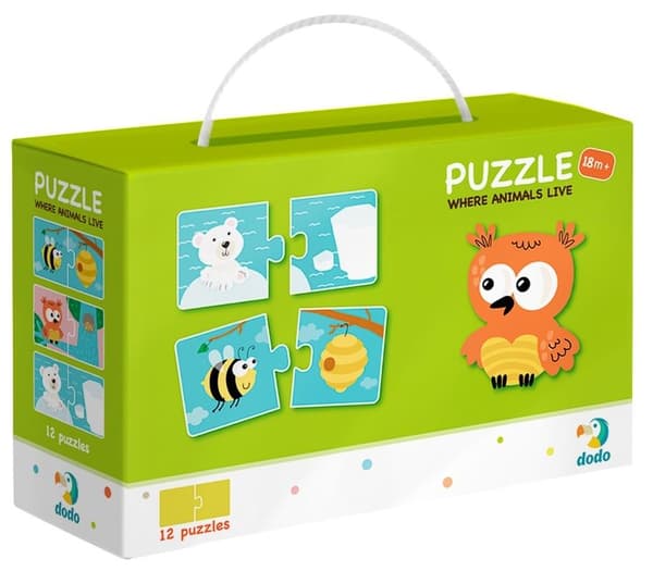 12x2 Puslespil Hvor bor dyr?