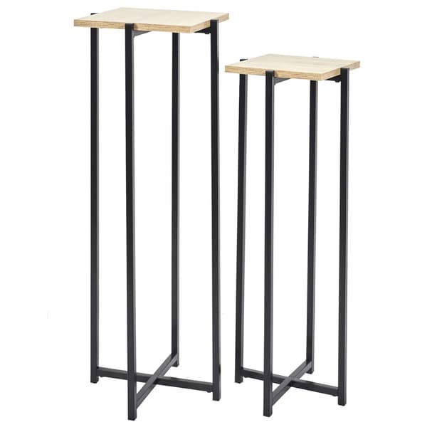 Sæt med 2 dekorative blomsterstandere, træ, sort base