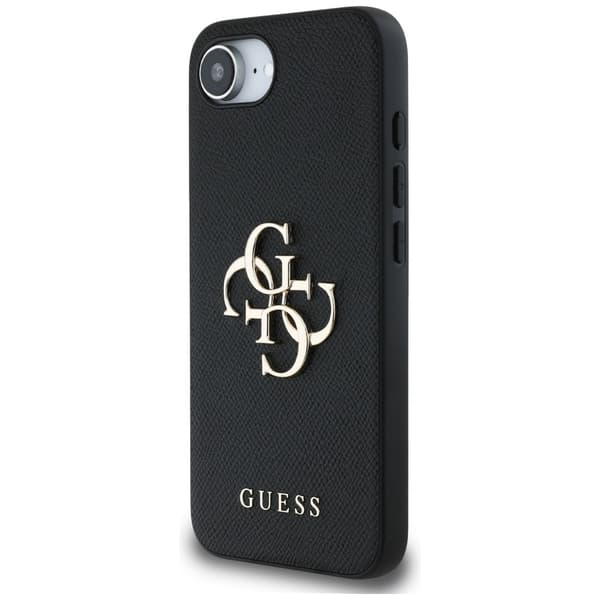 Guess Grained Big 4G Logo Small Classic Logo cover til iPhone 16e, sort