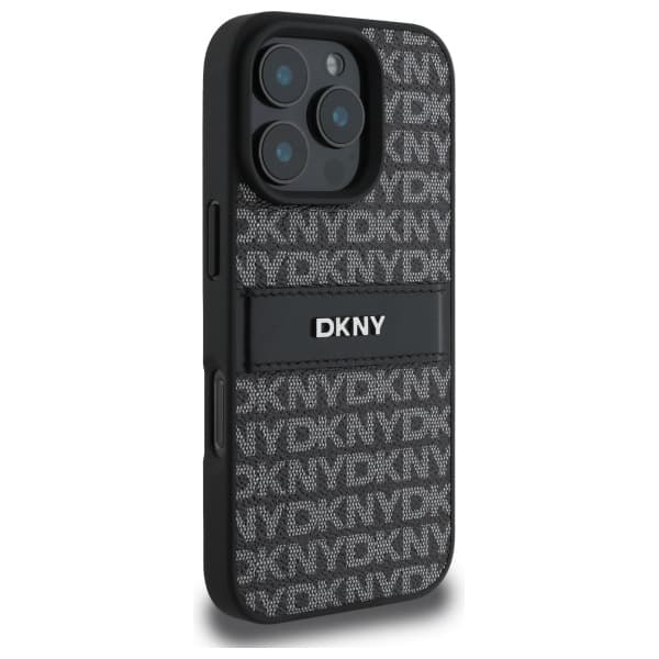 DKNY Texture Pattern Tonal Stripe -suojakuori iPhone 16 Prolle, musta