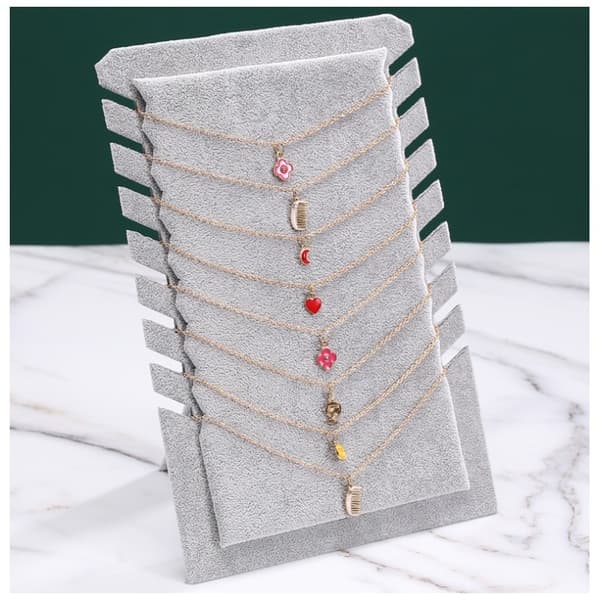Stående display til halskæder, ruskindsgrå 28,5x19 cm E60
