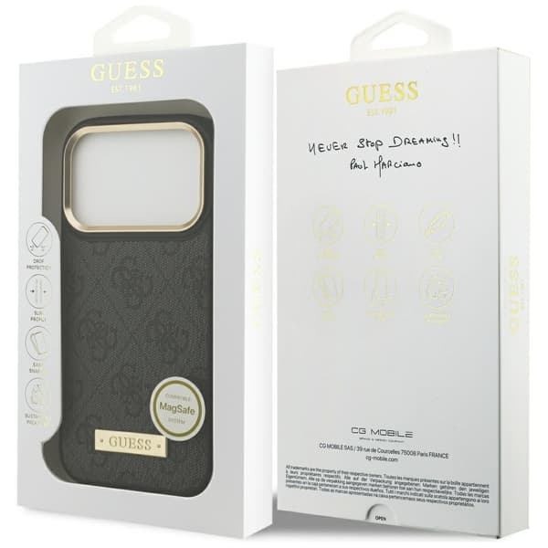 Guess 4G Logoplade MagSafe-etui til iPhone 17 Pro, sort