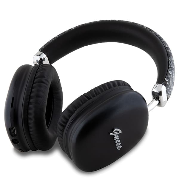 Guess Gcube Metallic Script Logo Bluetooth Over-Ear Hörlurar, Svarta