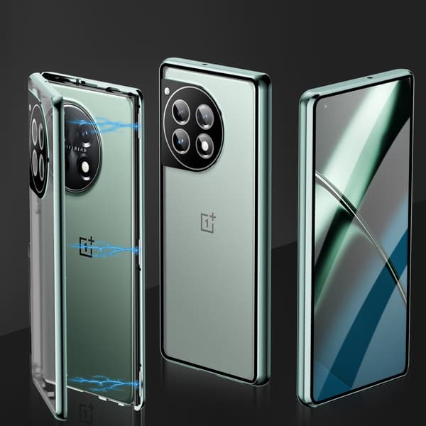 Etui til OnePlus 12 5G, Magnetisk Dobbelt Glas, Grøn