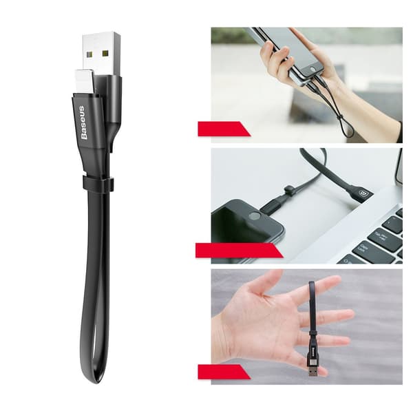 Fladt USB-kabel iPhone Lightning-kabel med holder 2A 23CM sort