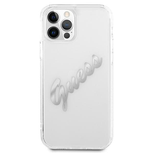 Guess Vintage Script Sølv cover til iPhone 12 Pro Max, Gennemsigtig