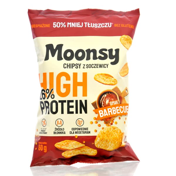 Moonsy High Protein 26%, Barbecue - tynde linsechips 50% mindre fedt