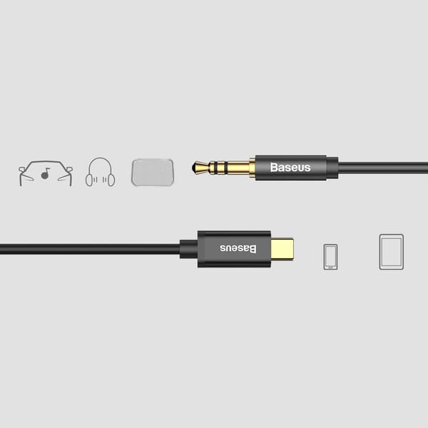 Stereolydkabel AUX-adapter 3,5 mm mini-jackstik - USB-C 120 cm - sort