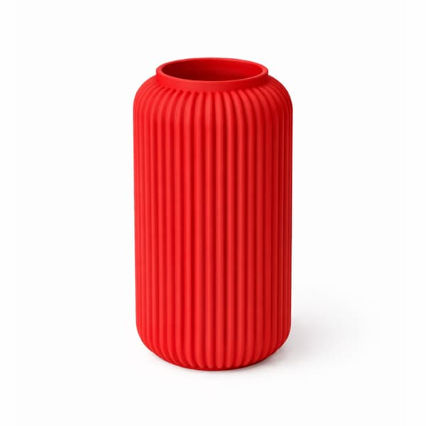 Rød vase, slank, rillet, moderne, minimalistisk, japandi