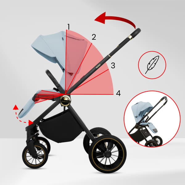 BabyLux ROSSO 2-i-1 klapvogn, gondol, let, foldbart sæt