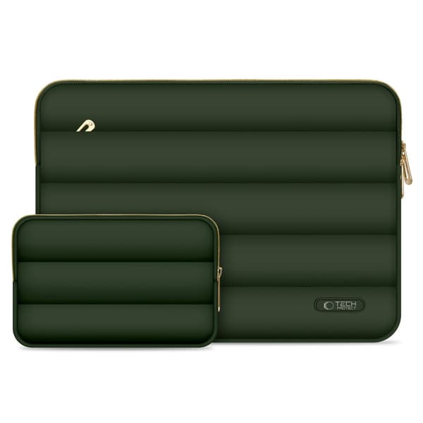 Puffy laptoptaske til 15-16" bærbare computere + tilbehørsetui - olivengrøn